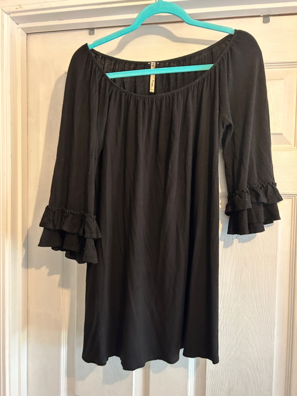 MOA USA Black Ruffle-Sleeve Tunic Dress